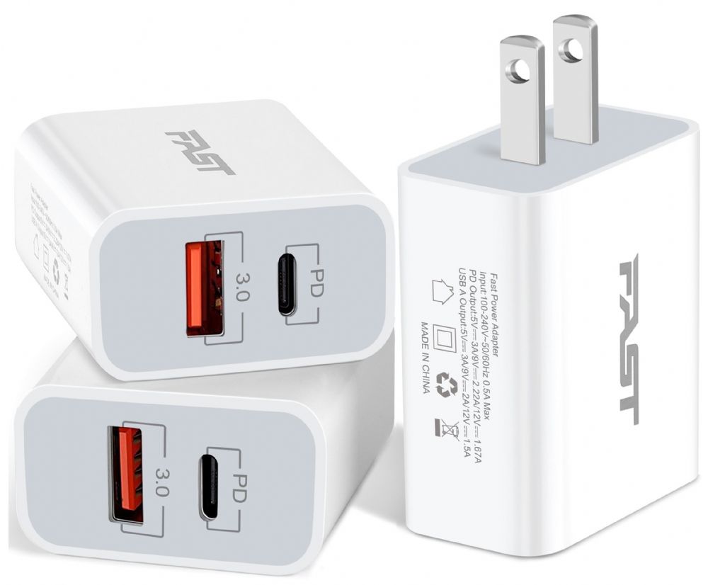 20W USB C Fast Charger, JUNVANG Dual Port PD Power Delivery + Quick Charger Wall Charger Block Plug for iPhone 13/12/11 /Pro Max, XS/XR/X, 8/7/6, iPad Pro, AirPods Pro, Samsung Galaxy, Pixel (Pack-3)