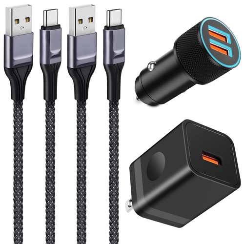 36W USB C Fast Charger for Samsung S21 S20 S10 S9 S8 Note 20 10 9 A21 A12 A11 A50 A20, Android, JUNVANG 18W Adaptive Fast Wall Charger Block + 2-Port Quick Charging Car Charger + 2 X 3FT Type C Cable