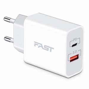 European Travel Plug Adapter, JUNVANG EU Fast Charger 20W Dual Port USB C Wall Charger Block Universal Canada to Europe Plug Power Adaptor for iPhone 13/12/11/Pro Max/XR/XS/X/8, iPad, Samsung, Android