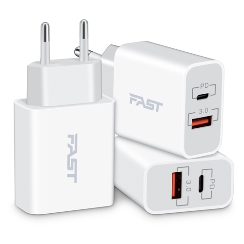 European Travel Plug Adapter, JUNVANG 3-Pack 20W Europe Dual USB C Wall Charger Fast Charging Block International US to EU Travel Adaptor for iPhone 13 12 11 Pro Max XR XS X 8, Pad, Samsung, Android