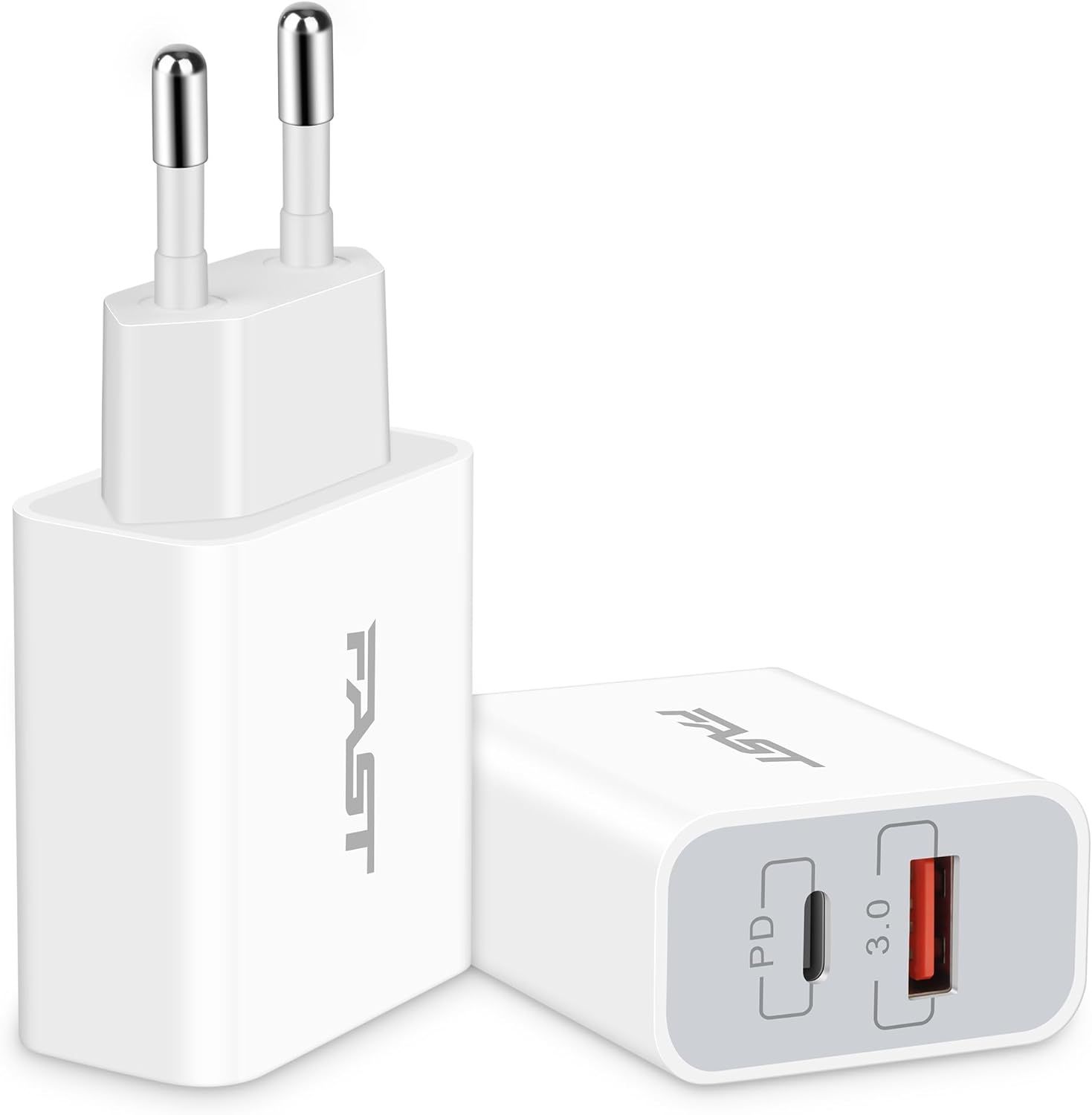 European Travel Plug Adapter USB-C, US to Europe Power Adapter, 2Pack 20W Dual Port Fast Type C Wall Charger Block to Italy Spain France Greece Iceland Germany Portugal Turkey Belgium