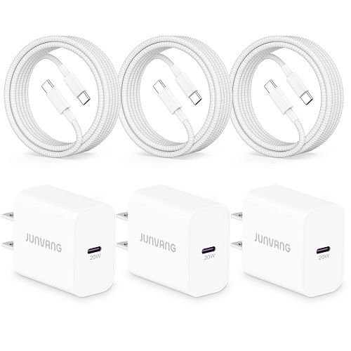 20W PD USB C Fast Charger for iPhone 15/15 Plus/15 Pro/15 Pro Max, iPad Pro/Air/Mini, AirPods Pro, 3-Pack USB C Wall Charger Block Power Adapter Type C Plug with 3FT USB-C to USB-C Fast Charging Cable