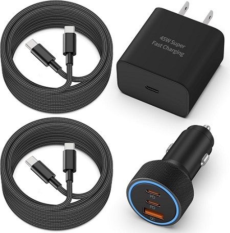 S24/S23 Ultra Samsung Charger Fast Charging, 45W USB C Super Fast Wall Charger Block + 2X 6FT Type C Cable + 3Port 66W USB C Car Charger for Samsung Galaxy S24 S23 S22 S21 Ultra, Z Fold 5/4, Tab S9/S8