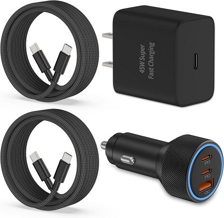 S24 S23 S22 Super Fast Charger Type C, 45W USB C Charger Block + 2X 3FT Type C Cable + 66W 3Port USB C Fast Car Charger for Samsung Galaxy S24/S23/S22/S21/S20 Ultra, Z Fold 5/4, Pixel 8/7/6, Tab S9/S8