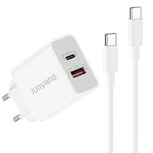 JUNVANG European Travel Plug Adapter, 20W Fast Charger Dual Port USB C Wall Charger Block with 6FT USB C to C Cable for iPhone 15/15 Plus/15 Pro/15 Pro Max, iPad Pro, Pixel 8/7/6, Samsung S24/S23/S22