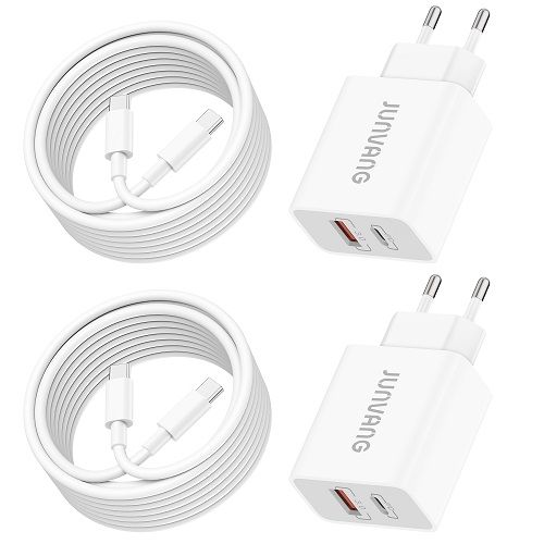 JUNVANG European Travel Plug Adapter, 2Pack 20W International USB C Wall Charger Block Universal Travel Adapter with 6FT USB C to C Cable for iPhone 15/15 Pro Max, iPad, Pixel 8/7, Galaxy S24/S23/S22