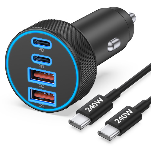 iPhone 17 16 15 Car Charger Fast Charging, 90W 4-Port USB C Fast Car Charger Cigarette Lighter Adapter with 240W 3FT USB-C Cable for iPhone 17/Air/17 Pro/16/15 Pro Max/Plus/16e, iPad, Galaxy, Android