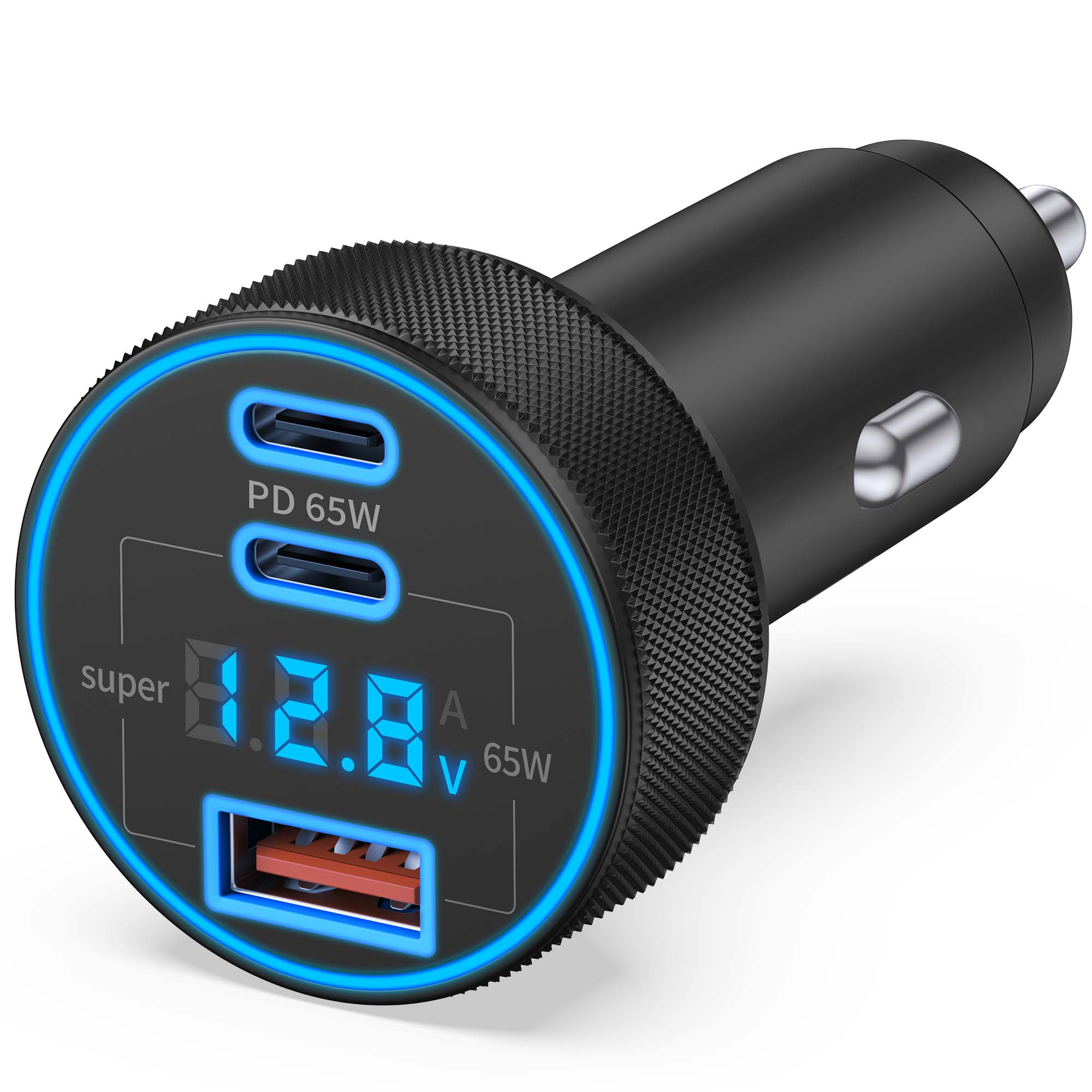 USB C Car Charger, 3-Port 130W Type C Super Fast Charging Car Phone Charger Adapter Accessories with Voltage Display Cigarette Lighter for iPhone 17/16/15/14/13/12, iPad, Galaxy S26/S25/S24, Android
